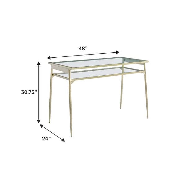 dimension image slide 1 of 2, Walker Edison 48-inch Metal and Glass Two-Tier Desk