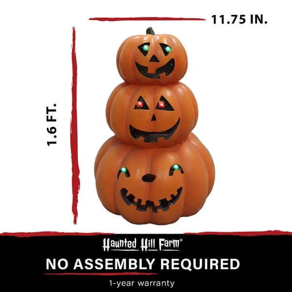 3 ft ghost with lantern Haunted Hill Farm 20-In. 3-Stack Jack-O-Lantern Resin with LED Lights, Indoor or Covered Outdoor Halloween Decoration