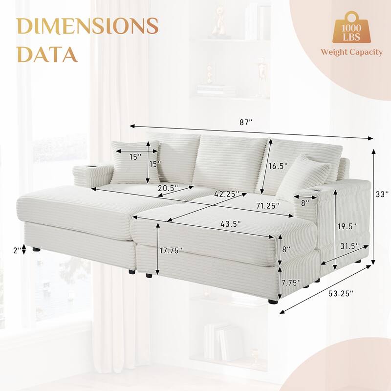 Ouyessir Upholstered Deep Seat Single Sofa with Ottoman for Living Room