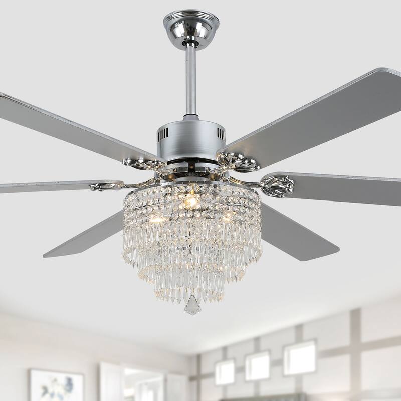 Bella Depot 65" Crystal Ceiling Fan with Light Kit and Remote Control,6-Speed Reversible Ceiling Fan - 65 Inches - Sliver
