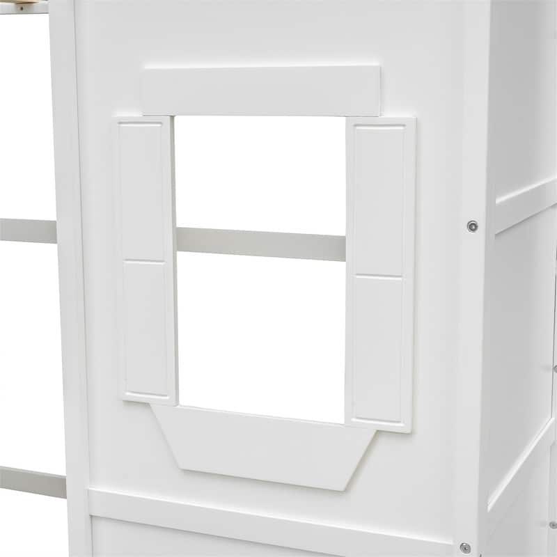 Solid Wood House Loft Bed with Window Design and Ladder, Twin/Full Size Playhouse Bed Loft Bed Frame with Guardrail for Kids