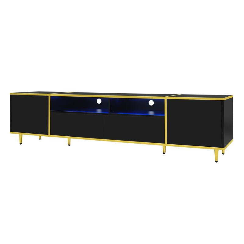 Modern LED TV Stand Storage Cabinet with 2 Drawers & 2 Shelves, Entertainment Center Console for TVs up to 80"