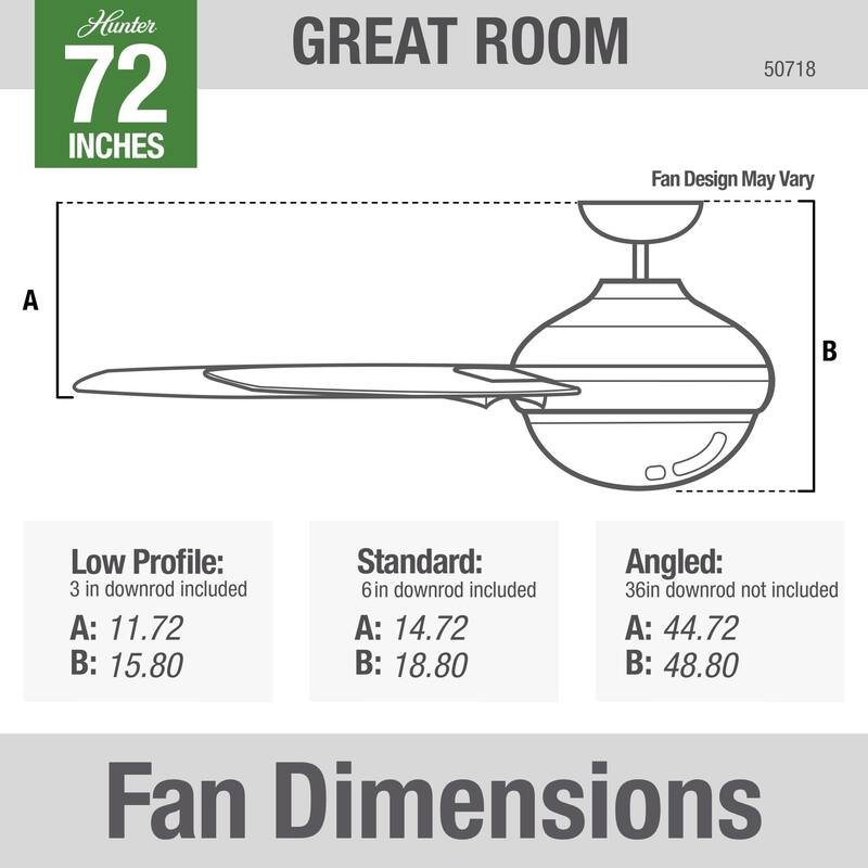 Hunter 72" Overton Outdoor Ceiling Fan w/Light Kit, Wall Control - Windmill - Transitional, Modern - DAMP RATED, ENERGY STAR!