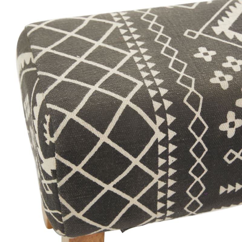 Black Wood Tribal Bench with Wood Legs - 33 x 15 x 18