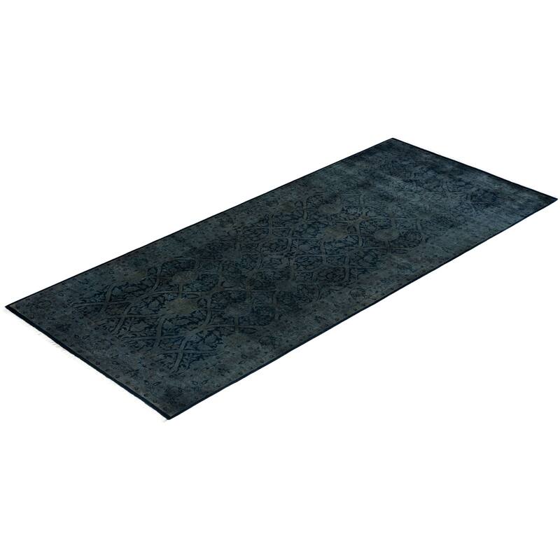 Fine Vibrance One-of-a-Kind Hand-Knotted Runner Rug - Gray, 4' 2" x 9' 10" - 4' 2" x 9' 10"