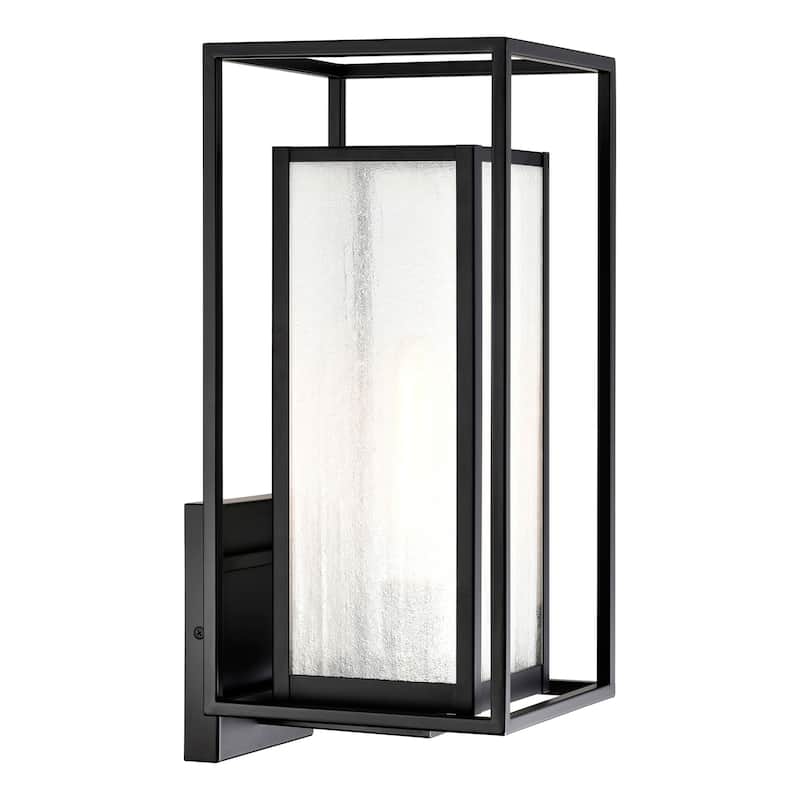 1-Light Matte Black Finish Outdoor Wall Sconce with Seedy Glass Shade