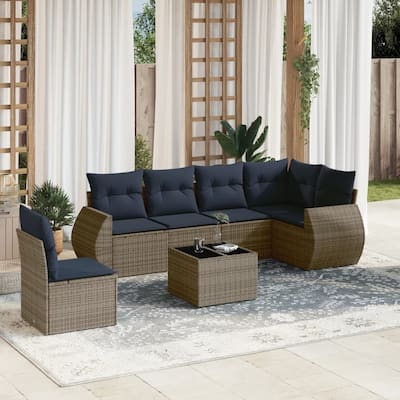 vidaXL 7 Piece Patio Sofa Set with Cushions Gray Poly Rattan - 117.8x27.2x73.7