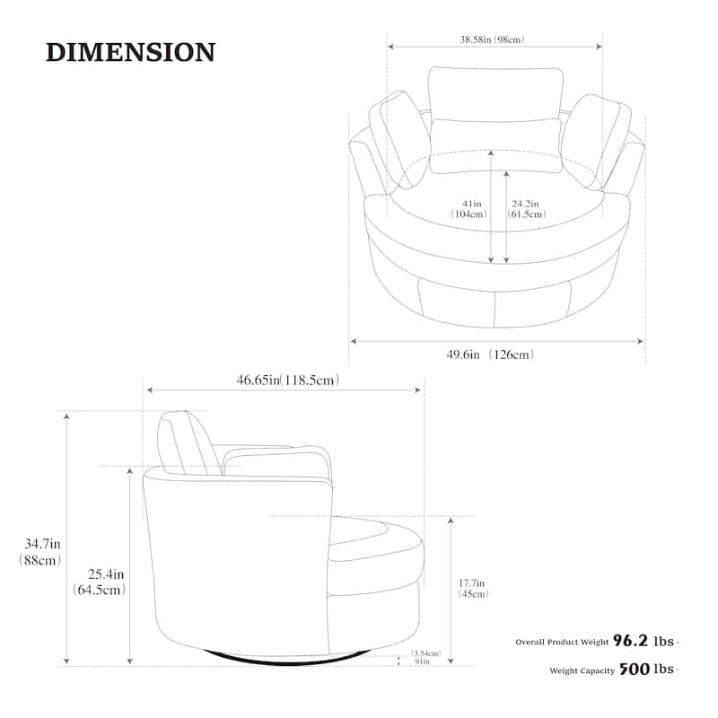 Modern 50"W Oversized Swivel Accent Chair, Chenille Barrel Chair With Storage Ottoman