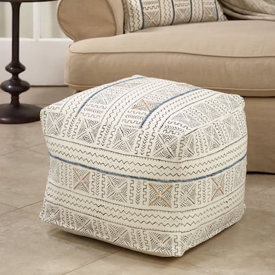 Floor Pouf With Abstract Mudcloth Design