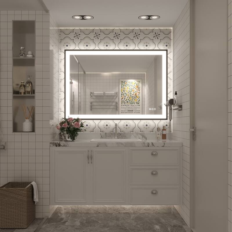 Extra Large Black Frame LED Bathroom Vanity Mirror with 3 Years Warranty and UL Certified