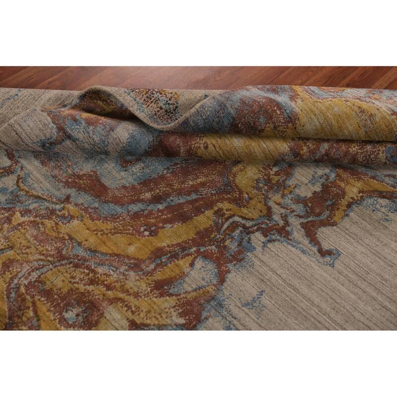 All-Over Abstract Indian Area Rug Handmade Wool Carpet - 5'4"x 7'7"