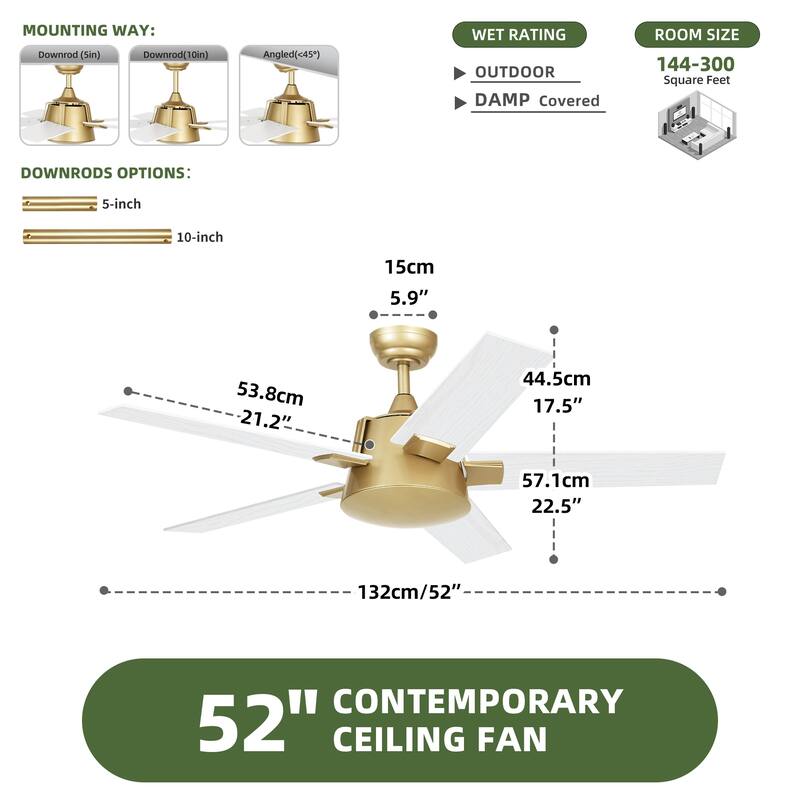 52" Modern Ceiling Fan with Wall Switch & Remote