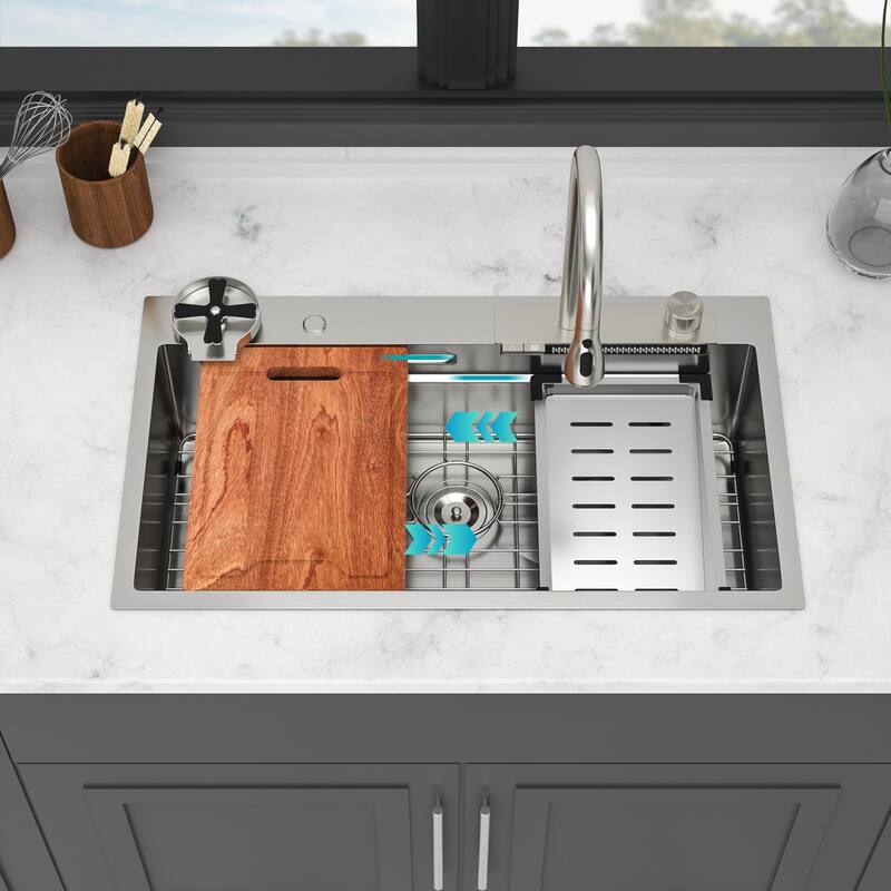 33" Drop-In 16 Gauge Single Bowl Stainless Steel Kitchen Sink - 33'' x 19.29'' x 9''