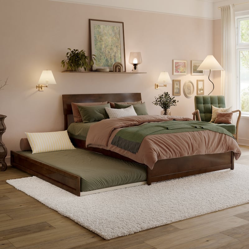 Norla Wood Platform Bed with Trundle - Walnut - Full