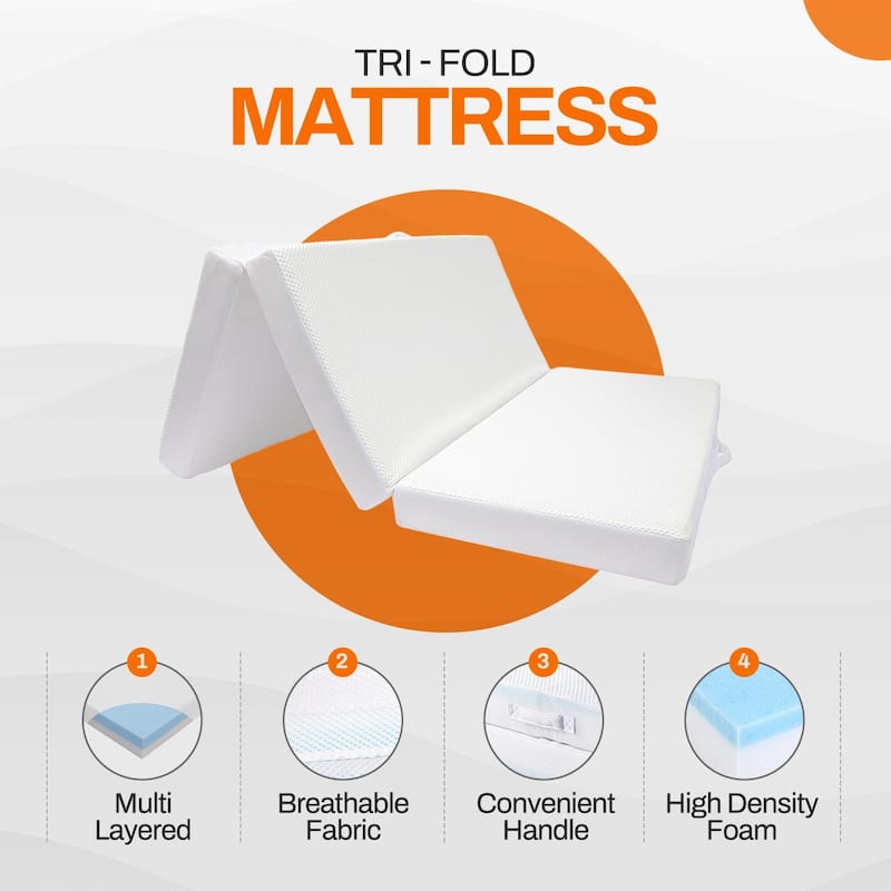 Cheer Collection Tri-fold 6" Folding Mattress with 2" Gel Infused Memory Foam