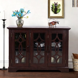 Wooden Sideboard Buffet with 3 tempered glass doors and adjustable ...