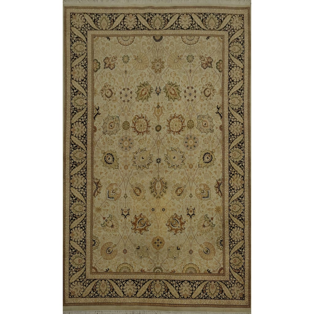 Hand Knotted Oriental 100% Wool Carpet Traditional All-Over Green Ziegler Area Rug - 8' 10'' X 6' 2''