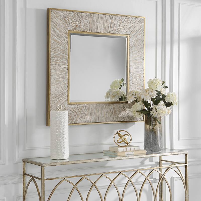 Weathered Style Square Wall Mirror - 41.5" - Whitewash Finish
