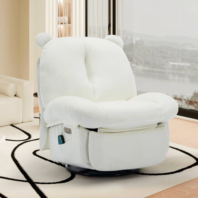 XINMICS Swivel Recliner Chair, Glider Rocking Power Recliner with Massage and Heated - White