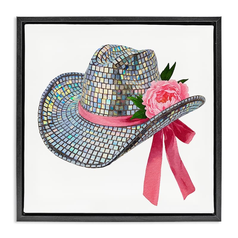 Stupell Chic Bow on Disco Hat Framed Floater Canvas Wall Art Design By Amanda Greenwood - 18 x 18 - Black