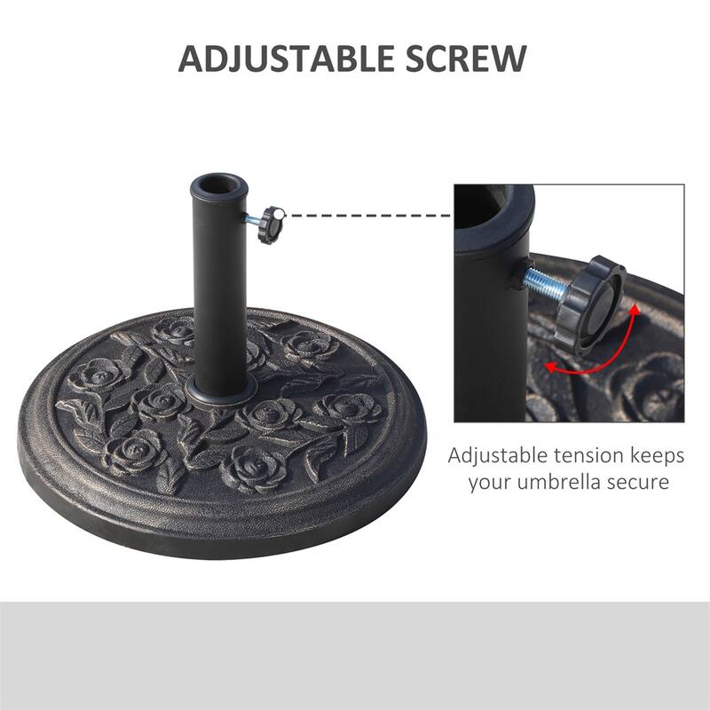 Heavy Duty Polyresin Umbrella Base Stand with Bronzed Finish – Fits 1.5 and 1.89 Inch Poles, 20 lbs Weight for Patio