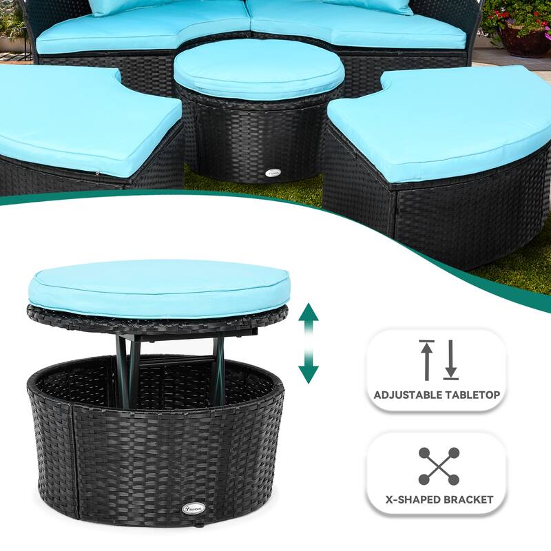 Moasis Patio Round Outdoor Daybed with Retractable Canopy Rattan Wicker Clamshell Furniture Seating