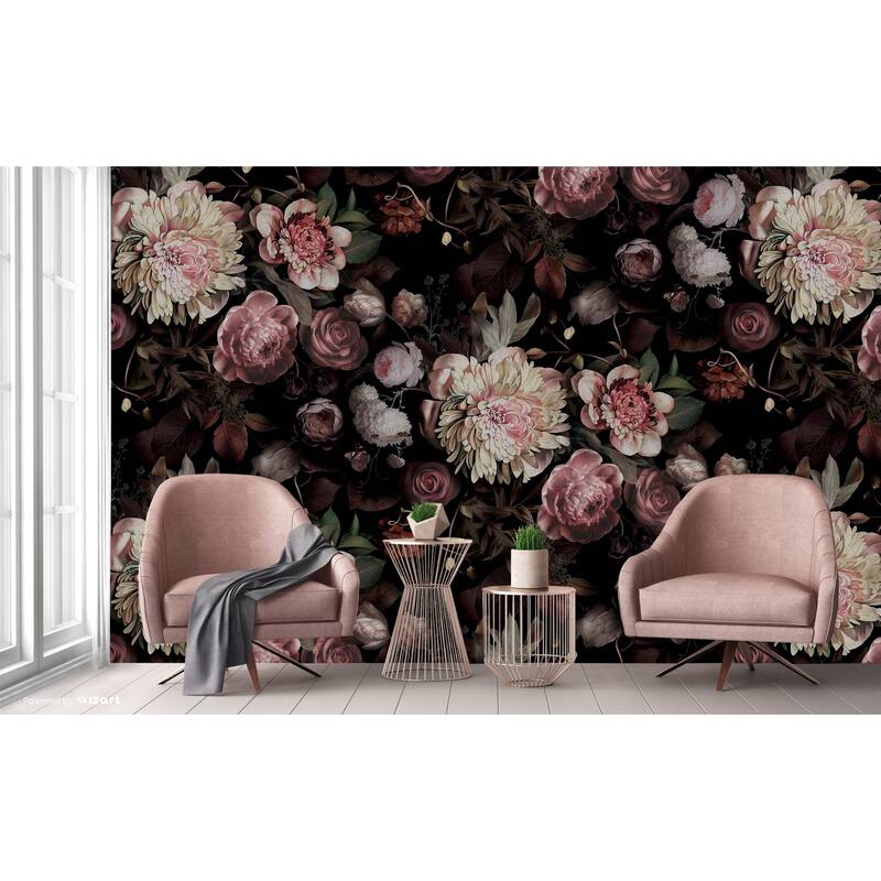 Romantic Noir Floral Luxurious Blooms Wallpaper Mural