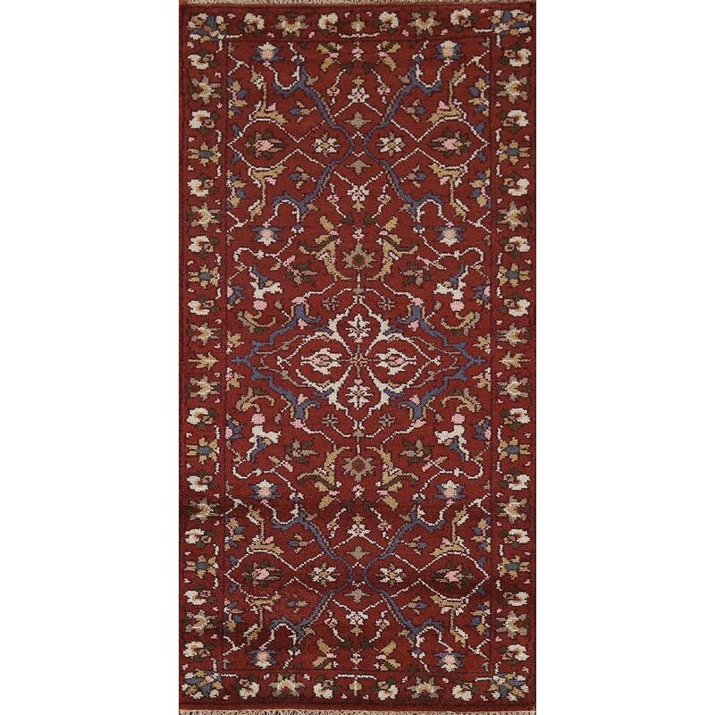 All-Over Orange Heriz Serapi Indian Area Rug Handmade Wool Carpet - 2'7"x 5'11"