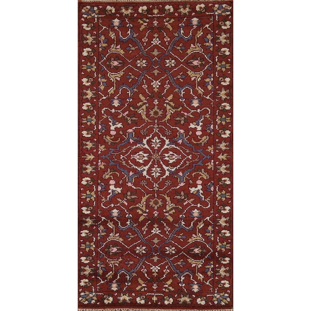 All-Over Orange Heriz Serapi Indian Area Rug Handmade Wool Carpet - 2'7"x 5'11"