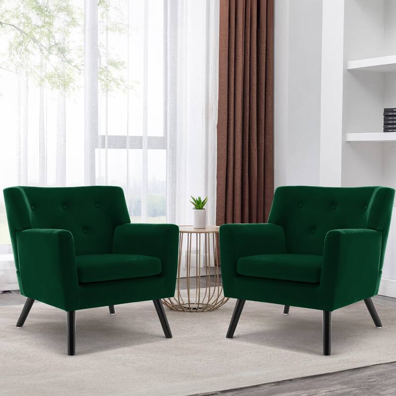 Velvet Upholstered Armchair Tufted Accent Chair, Set of 2 - 30.71"H x 28.35" W x 27.56"D