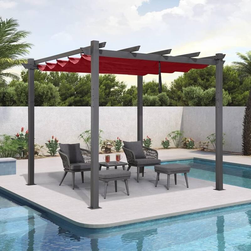 PURPLE LEAF Gazebo Outdoor Retractable Modern Yard Metal Grape Trellis Pergola with Canopy. - 10ft x 10ft - Terra