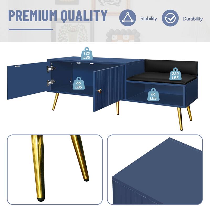Modern Shoe Storage Bench with Storage, Bedside Wood Bench with Gold Metal Legs for Living Room, Entryway