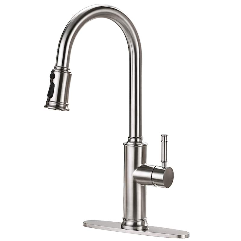Single Handle Pull Down Sprayer Kitchen Faucet in Brushed Nickel - Silver