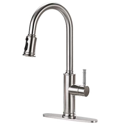 Single Handle Pull Down Sprayer Kitchen Faucet in Brushed Nickel