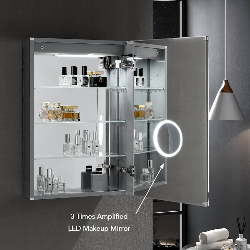LED Medicine Cabinet with Amplified Mirror and Defogger
