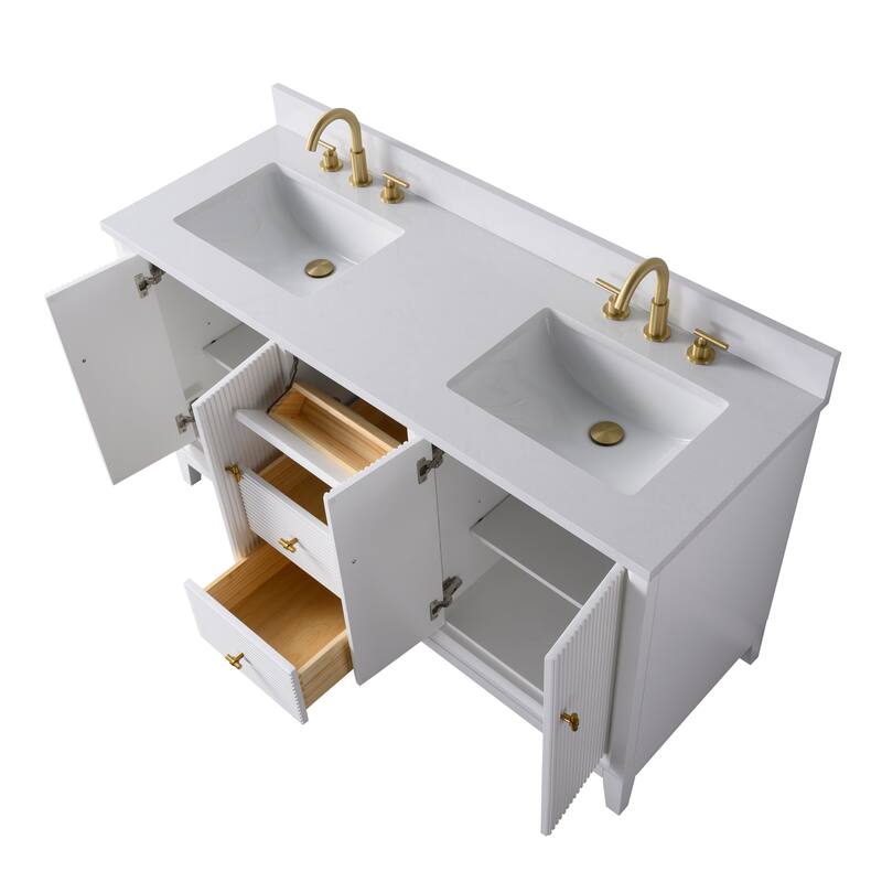 Vanity Art 60" Freestanding Bathroom Vanity with Engineered Marble Top and Sinks
