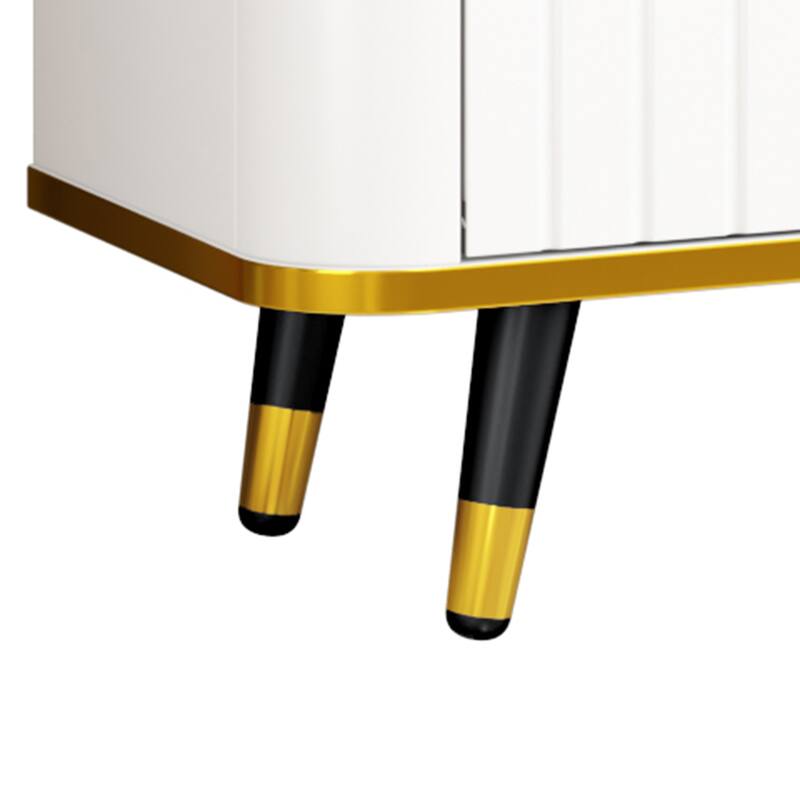 Elegant 79-Inch TV Stand with Ample Storage, Golden Elements, and Sleek Design - Ideal for Large Living Spaces.