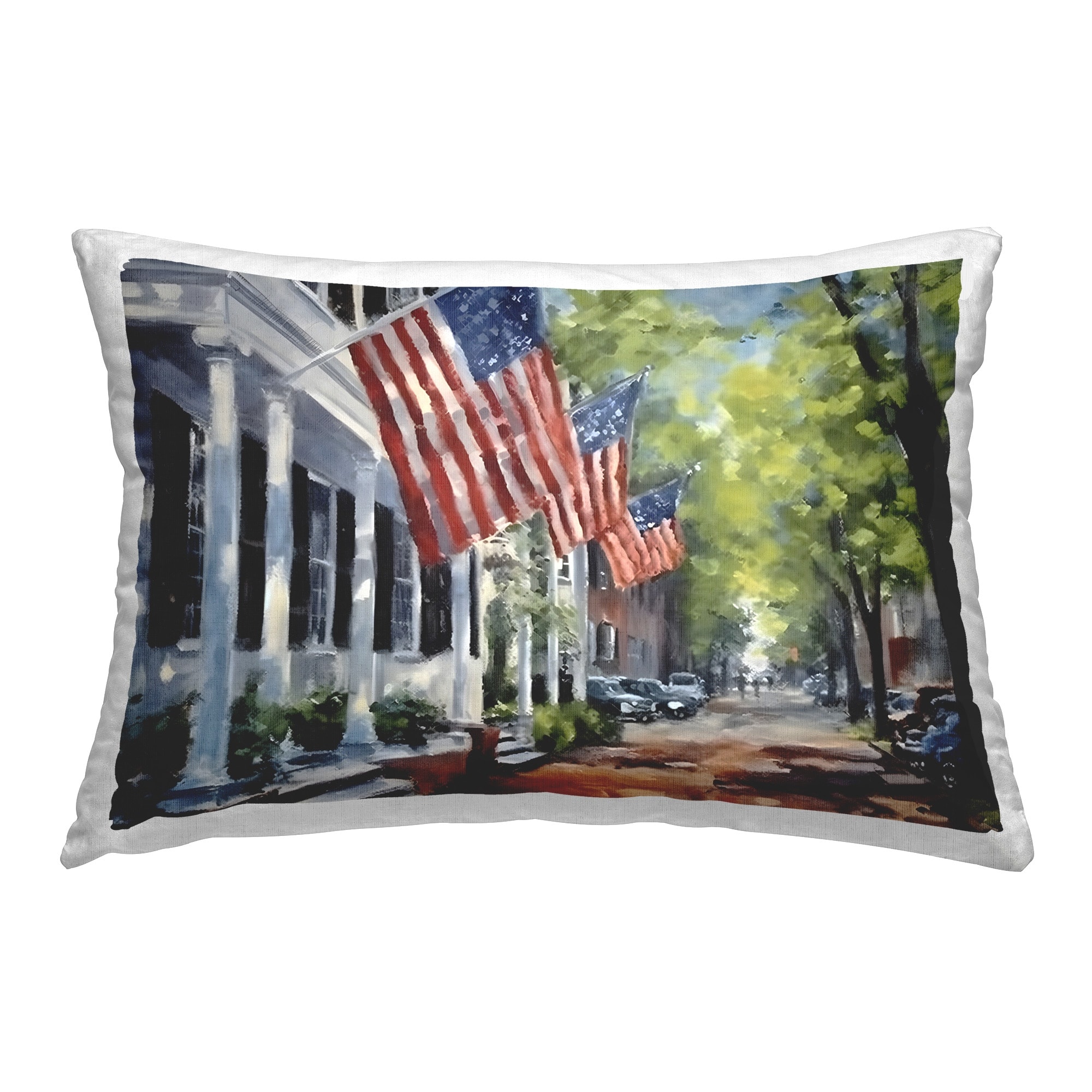 Stupell Flag Lined Building Decorative Printed Throw Pillow Design by Petal Prints Design