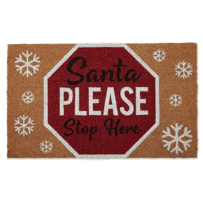 "Santa Please Stop Here" Christmas Coir Doormat - 18" x 30"