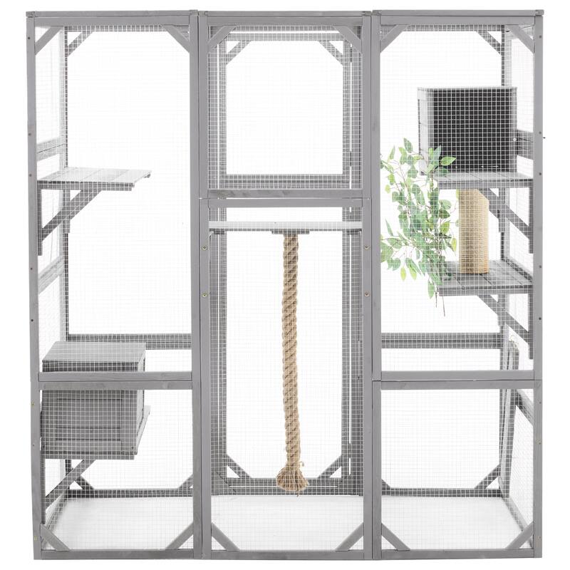 Roomfitters Outdoor Cat House Catio Enclosure Double Door Balcony Playpen with Platforms and Condos for 1-3 Cats