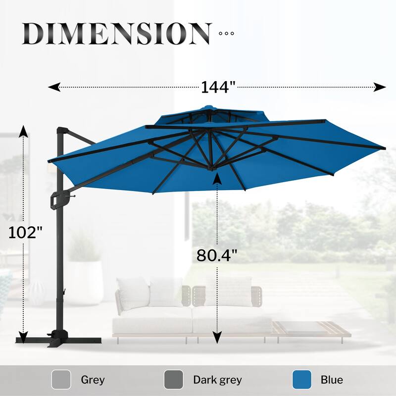 12FT Offset Patio Cantilever Umbrella with 360° Rotation