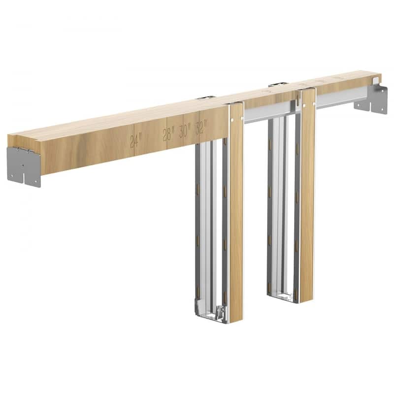 Brown-Silver Wood and Steel Soft-Close Pocket Door Frame Kit Adjustable