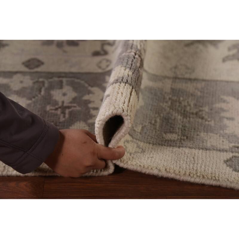 Ivory Oushak Indian Area Rug Hand-Knotted Wool Carpet - 6'3"x 8'8"