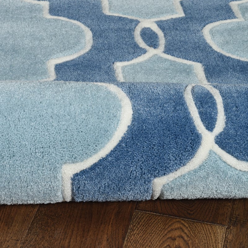 Linon Trio Collection Moroccan Blue/ Ivory Area Rug