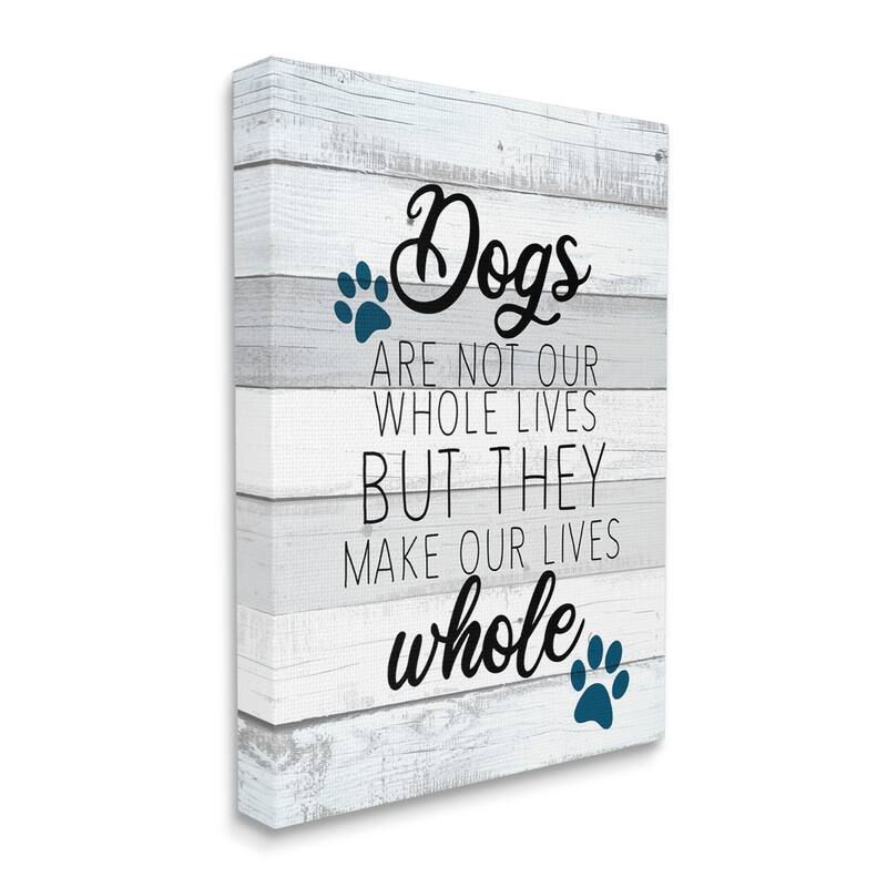 Stupell Dogs Make Our Lives Whole Paw Icon Striped Backdrop Canvas Wall Art - Grey