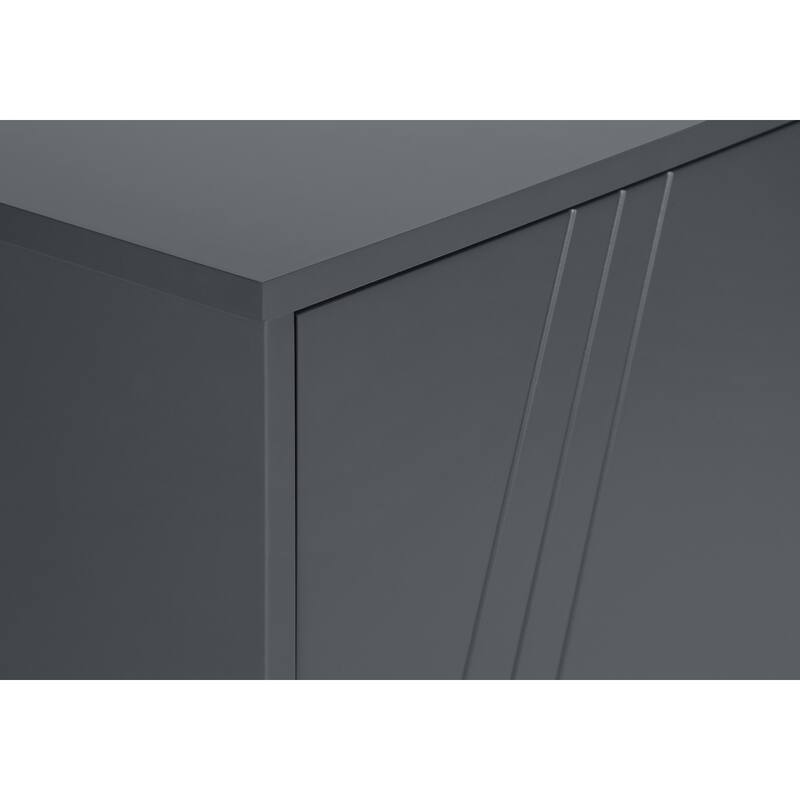 Modern 60-Inch TV Console with Grey Laminate and Black Metal, Entertainment Center with Storage