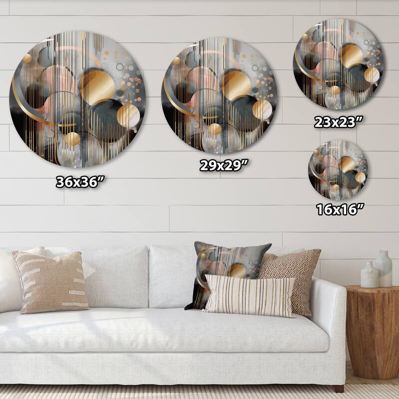 Designart "Abstract Shapes And Lines III" Abstract Marble Metal Round Wall Art