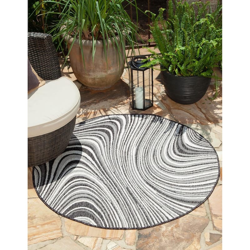 Outdoor Ucul Collection Area Rug - Charcoal - 4' Round