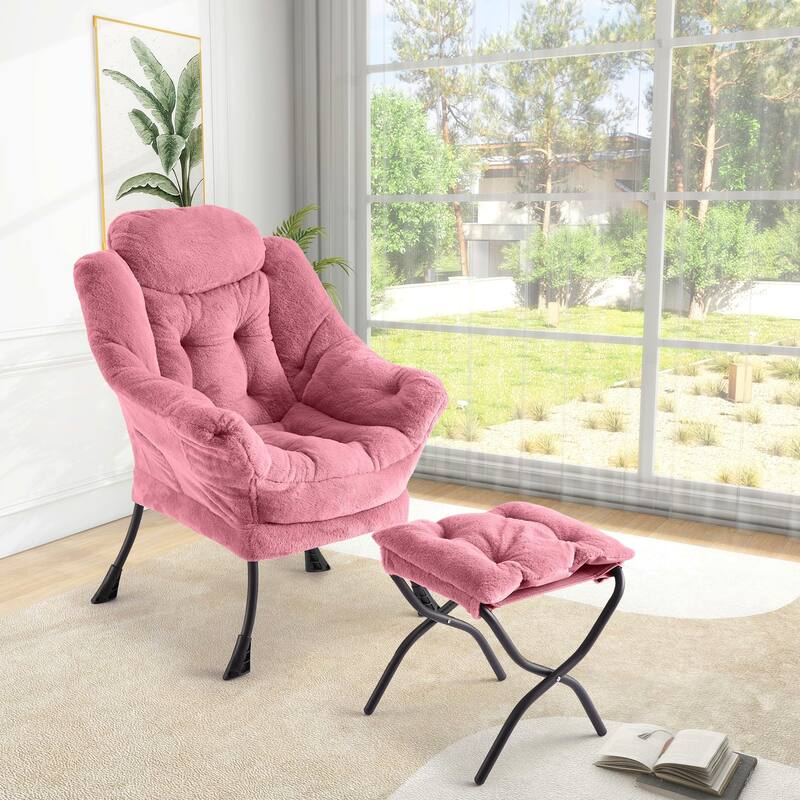 2Pcs Lazy Chair with Ottoman, Modern Lounge Accent Chair,Leisure Sofa Armchair with Footrest,Reading Armchair