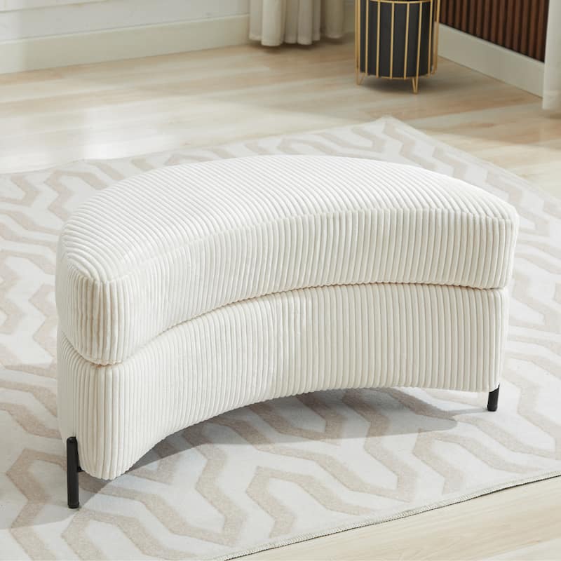 32.7" W Upholstered Half Moon Storage Ottoman Footrest Footstool